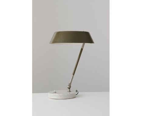 Lampada da tavolo. Marmo, ottone nichelato, alluminio verniciato, perspex opalino. Produzione Stilux anni '50.cm 44x28Buone c