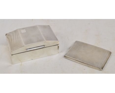 A George V hallmarked silver cigarette case of rectangular form with engine turned decoration, Walker & Hall, Sheffield 1927,