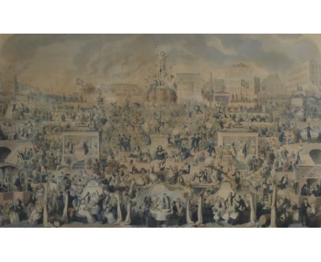 After GEORGE CRUIKSHANK; a large coloured engraving "The Worship of Bacchus, All The Drinking Customs of Society", printed by