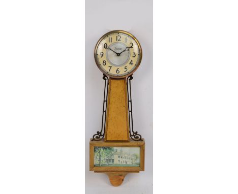 A 1950/60s American "Sessions self starting" banjo wall clock with framed picture below and American eagle finial, the circul