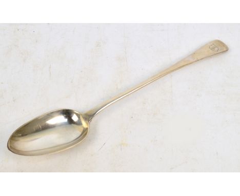 A Victorian hallmarked silver Old English pattern basting spoon with finial initialled "TED", William Eaton, London 1840, len