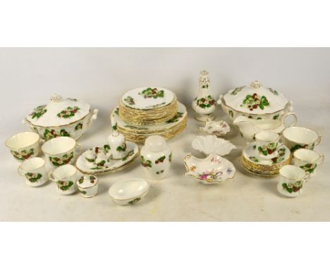 A Hammersley & Co "Strawberry Ripe" pattern decorated tea and dinner ware comprising eight dinner plates, eleven side plates,