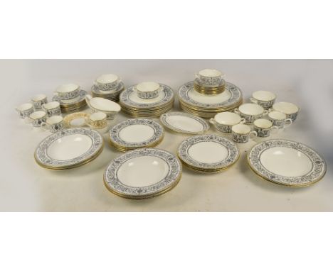 A Royal Worcester part dinner service in "Padua" pattern comprising eight dinner plates, eight smaller plates, eight dessert 