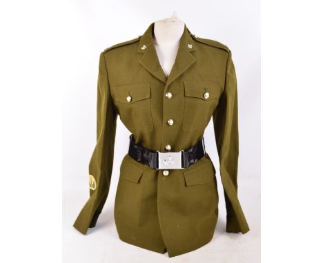 A Dewhirst Uniforms Ltd Army dress khaki jacket with belt.