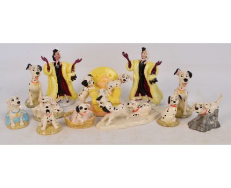Eleven boxed Royal Doulton 101 Dalmatians figures; DM6 "Pongo" x 2, DM7 "Perdita", DM1 "Cruella De Vil" x 2, DM8 "Lucky", DM4