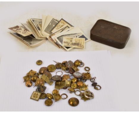 A quantity of military buttons including 9th JAT Regiment, Royal Army Service Corps, RFC etc, contained in an emergency ratio