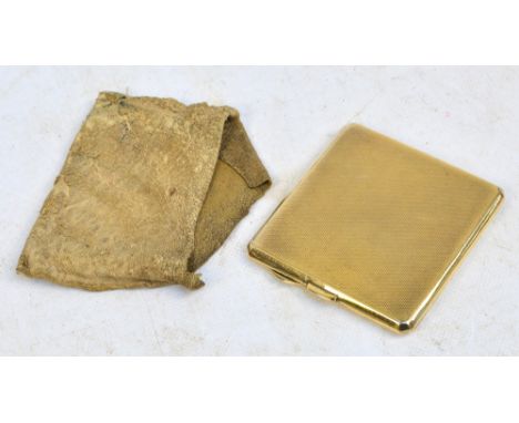 A George V silver gilt square cigarette case with slightly canted corners, with engine turned decoration, Joseph Gloster, Bir