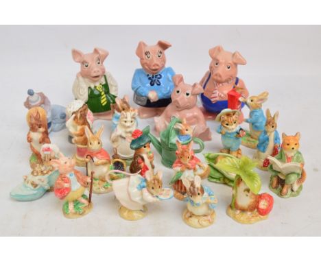 A collection of nineteen various Border Fine Arts Beatrix Potter figures, also four Natwest pigs and a Lladro figure of a kne