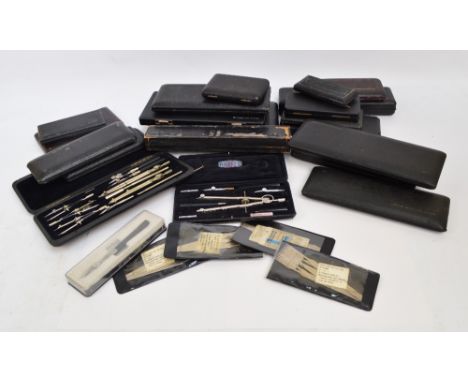 A large quantity of various cased drawing instruments, cased planimeter, cased instrument for drawing dotted lines and circle