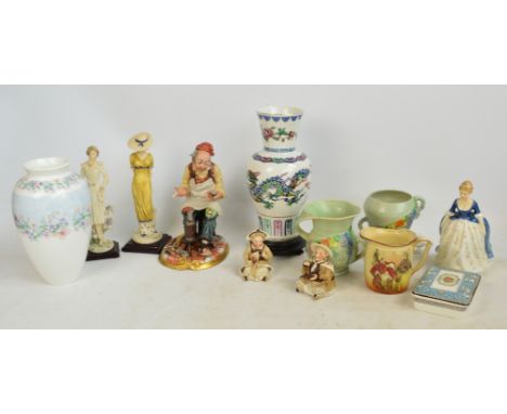 A quantity of mixed ceramics including a boxed Royal Doulton figure HN2336 "Alison", a Capodimonte figure of a shoemaker, a b