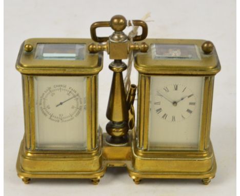 An unusual c.1900 small four glass clock and barometer combination, with bevelled glass, the silvered clock dial set with Rom