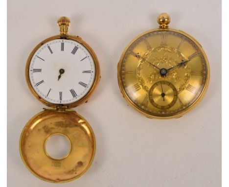 An early 20th century 18ct yellow gold cased open face key wind pocket watch, the silvered dial set with applied Roman numera