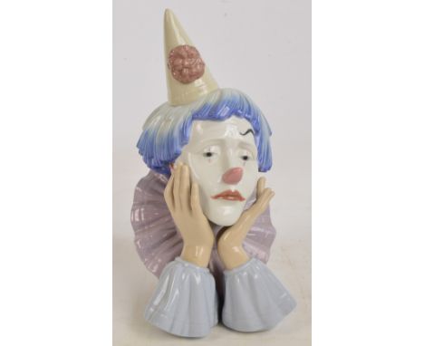 A large Lladro bust of a sad looking clown, height 32cm.