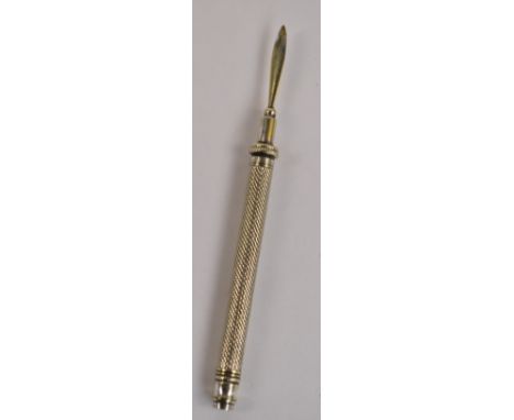 A late 19th/early 20th century white metal bodied Loan's rotary vaccinator, unmarked modification of Cooper Rose, length 11cm