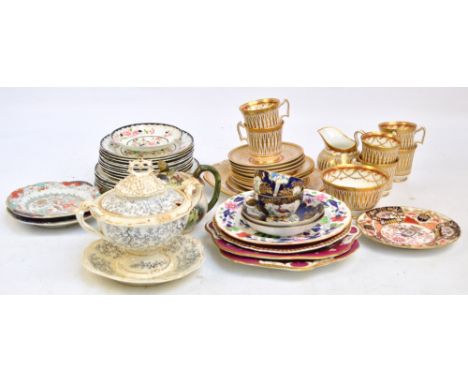 A pair of Masons Ironstone shaped circular stands, a "New Chelsea" gilt heightened part tea service, other decorative teaware