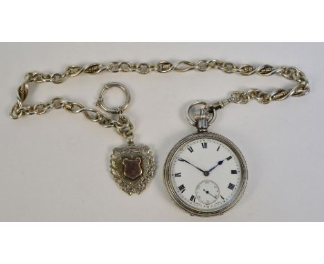 An early 20th century silver cased open face crown wind pocket watch, the circular enamel dial set with Roman numerals and su