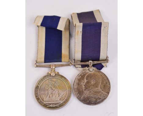 Two Royal Naval Long Service and Good Conduct Medals awarded to R.F.Cousins. CH.STO. H.M.S. Suffolk and K.66231 J.P.N.Richard