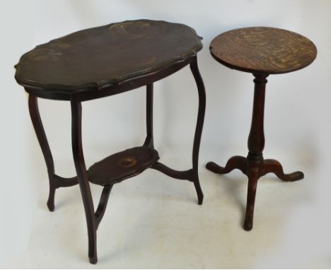 A late George III oak tripod table with circular top and three outswept supports and an occasional table (2).