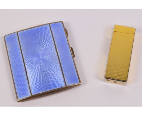 An Edward VIII hallmarked silver and blue guilloche enamel decorated cigarette case with gilt washed interior inscribed "Bett