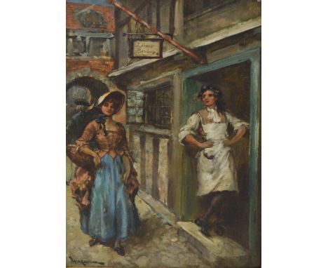 WILLIAM DOUGLAS ALMOND (1868-1916); oil on panel, "The Barber's Admiration", signed, 29 x 20cm, framed.