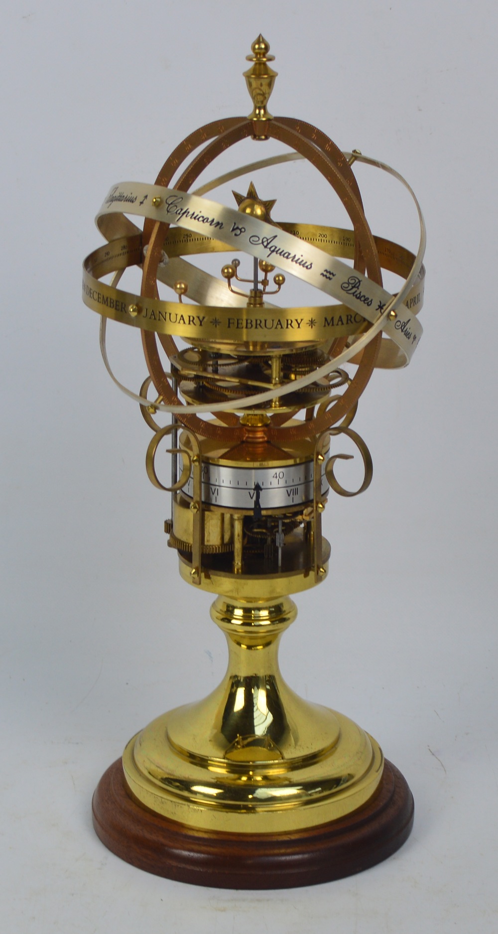A modern limited edition brass and silver orrery clock by the St. James