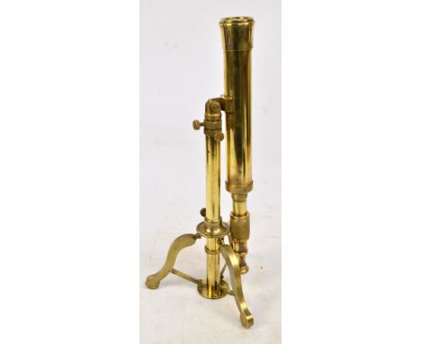 A folding brass table telescope including tripod stand, height when folded 49cm.