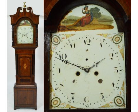 A 19th century oak and mahogany inlaid longcase clock, with associated thirty hour movement, the circular dial set with Arabi