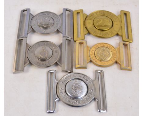 Five military belt buckles; Women's Royal Army Corps, The Cheshire 22 Regiment, Royal Army Ordnance Corps, Royal Pioneer Corp