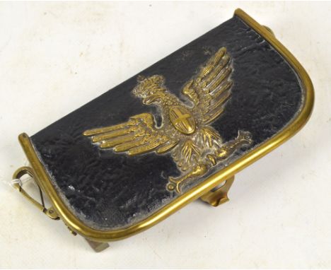 A WWI German Officer's ammunition pouch with leather front, canvas body and brass trim, width 15.5cm.
