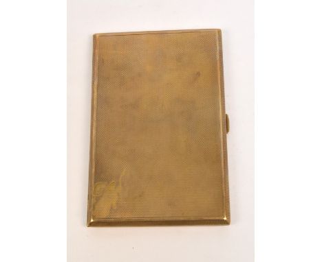 A 9ct yellow gold cigarette case of rectangular form with overall engine turned decoration, engraved "Rea A.Daniel Congleton 