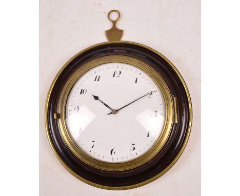 A late 18th century mahogany and brass bound sedan clock, the white enamelled dial set with Arabic numerals and movement sign