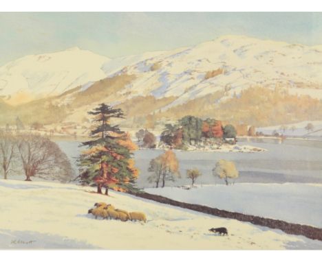 After D.R. ELLIOTT; a coloured print "Hard Winter at Grasmere", signed in pencil and titled, 34 x 48cm, framed and glazed.
