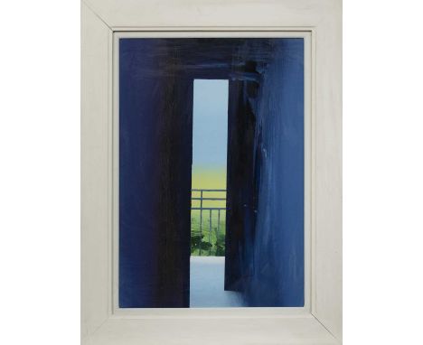 * CHRIS BUSHE RSW (SCOTTISH b. 1958),THE BLUE DOORoil on canvasimage size 59cm x 41cm, overall size 74cm x 56cm Framed and un