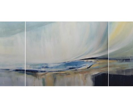 * SARAH CARRINGTON (SCOTTISH b. 1977),EBBING TIDE, GULLANE BAYmixed media triptych on canvas, signed and dated 2001 verso, ti