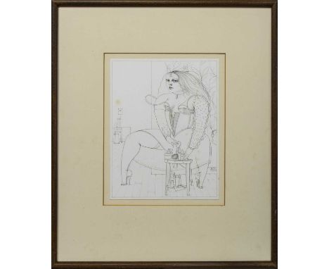 * JAMES MCNAUGHT RSW RGI (SCOTTISH b. 1948),SKETCH FOR GIRL WITH SYPHONpencil on paper, monogrammed and dated 1988, titled la