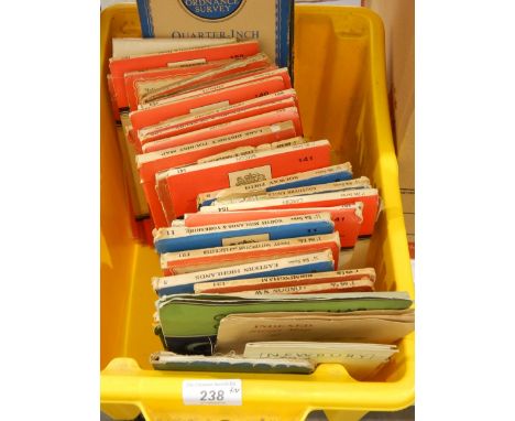 Quantity of Ordnance Survey maps to include Derby, North Midlands, Brecons and a box sporting programs (2 boxes) 