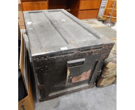 A wooden iron-bound trunk