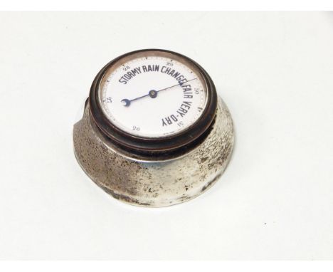 A desk barometer with enamel dial and silver mounts 