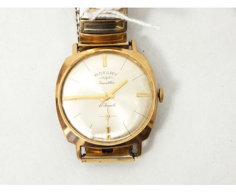 A lady's rolled gold Caravelle cocktail watch together with a gentleman's Rotary 17 jewel watch with expansion bracelet 