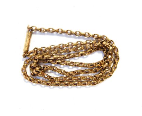 A Victorian gold plated fancy belcher link chain necklace and an EPNS sauce ladle, pickle fork and mother-of-pearl handled pa