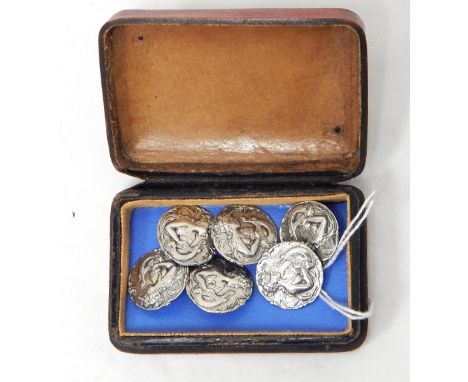 Edward VII set of six silver buttons depicting cherub playing harp, Birmingham 1904 
