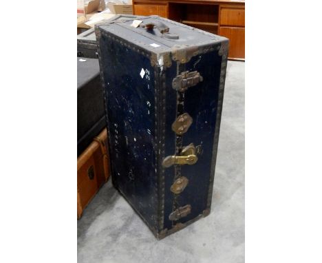 A blue iron-bound trunk 