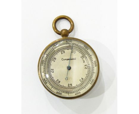 A 19th century brass pocket hand-held compensated barometer 