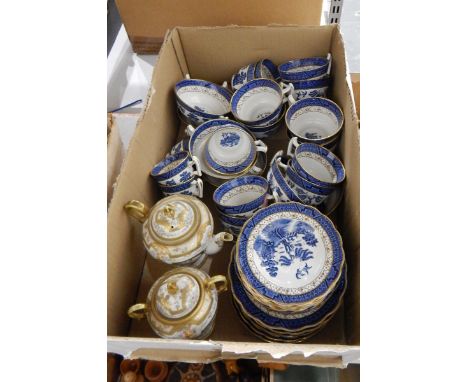 Booths Real Old Willow pattern soup, tea and coffee service comprising graduated cups and saucers together with Noritake pede