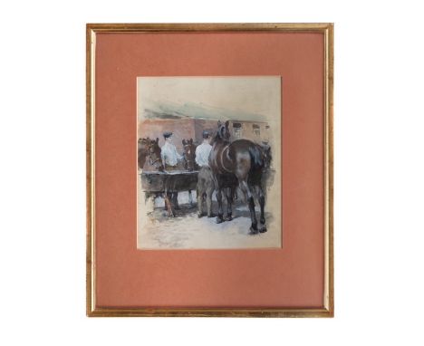 Gilbert Holiday (1879 - 1937) Barrack stables (double-sided)  Gouache and watercolour on paper  Dimensions: [front portrait] 