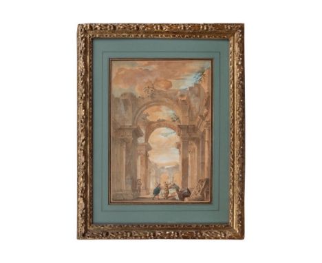 Property of the late Marcello Violante  Attributed to Giovanni Paolo Panini (1691 - 1765) Figures admiring Roman ruins  Black