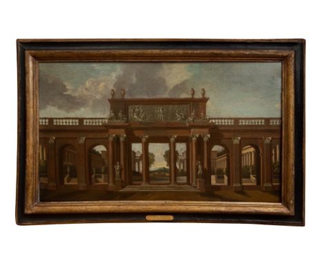 Attributed to Niccolo Codazzi (1642 - 1693) An architectural capriccio Oil on canvas Dimensions: (Canvas) 15.5 in. (H) x 26 i