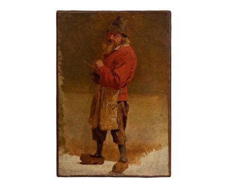 Property of a Gentleman of the West Country  Dutch School 17th Century Portrait of a man filling his pipe  Oil on canvas Insc
