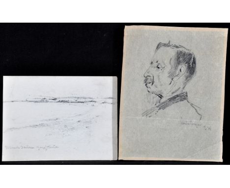 George Edward Horton - "South Shields Sands, Durham", signed and inscribed, pencil, 13 x 18cms; 5 x 7in; and a bust portrait 