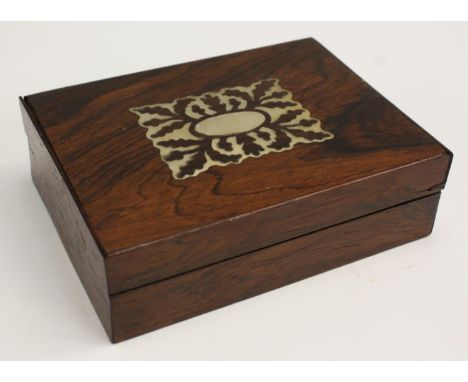 A George IV rosewood and mother of pearl marquetry rectangular playing card box, push-fitting cover, 11.5cm wide, c.1825 